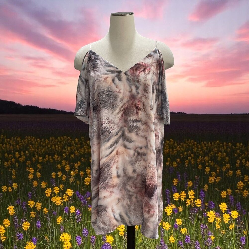 Krisa Womens Off-Shoulder Abstract Print Top L Polyester/Rayon Blend
